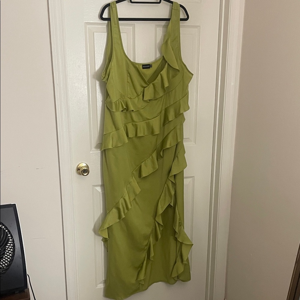 PrettyLittleThing Olive Green Ruffle Midi Dress